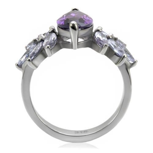 TK085 - High polished (no plating) Stainless Steel Ring with AAA Grade CZ  in Amethyst-3