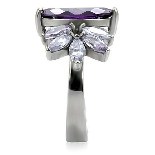 TK085 - High polished (no plating) Stainless Steel Ring with AAA Grade CZ  in Amethyst-4