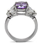TK086 - High polished (no plating) Stainless Steel Ring with AAA Grade CZ  in Amethyst-3