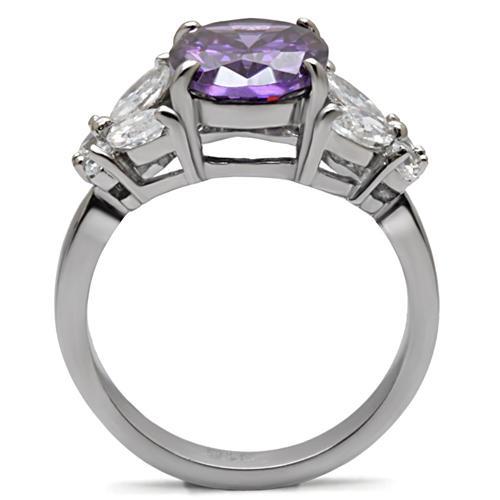 TK086 - High polished (no plating) Stainless Steel Ring with AAA Grade CZ  in Amethyst-3