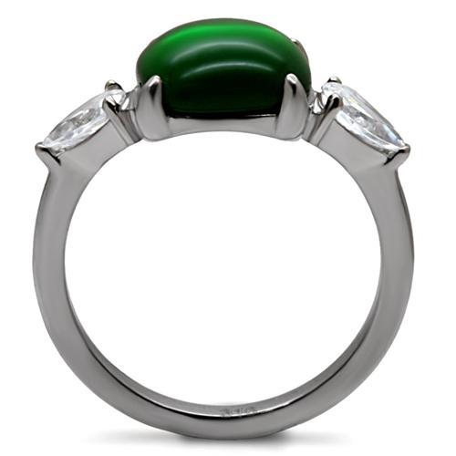 TK087 - High polished (no plating) Stainless Steel Ring with Synthetic Synthetic Glass in Emerald-3