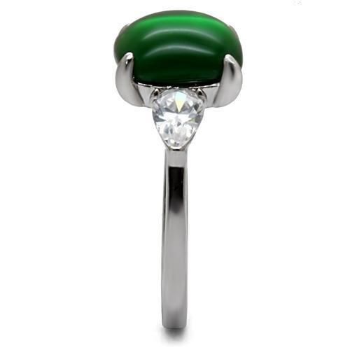 TK087 - High polished (no plating) Stainless Steel Ring with Synthetic Synthetic Glass in Emerald-4