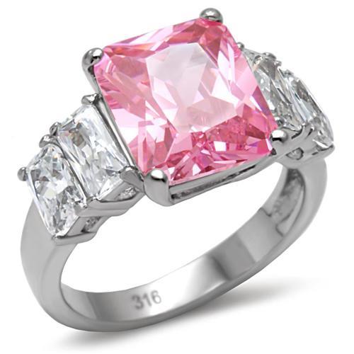 TK088 - High polished (no plating) Stainless Steel Ring with AAA Grade CZ  in Rose-0