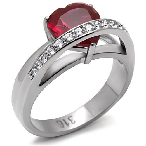 TK089 - High polished (no plating) Stainless Steel Ring with AAA Grade CZ  in Ruby-0