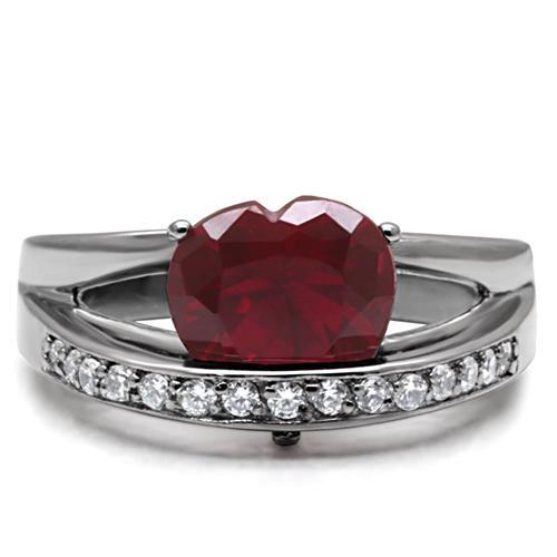 TK089 - High polished (no plating) Stainless Steel Ring with AAA Grade CZ  in Ruby-2
