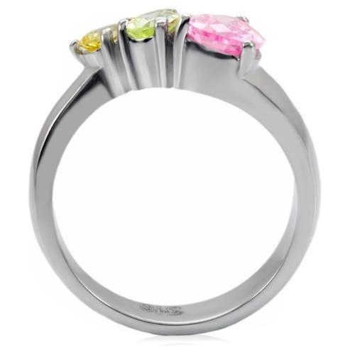 TK091 - High polished (no plating) Stainless Steel Ring with AAA Grade CZ  in Multi Color-3
