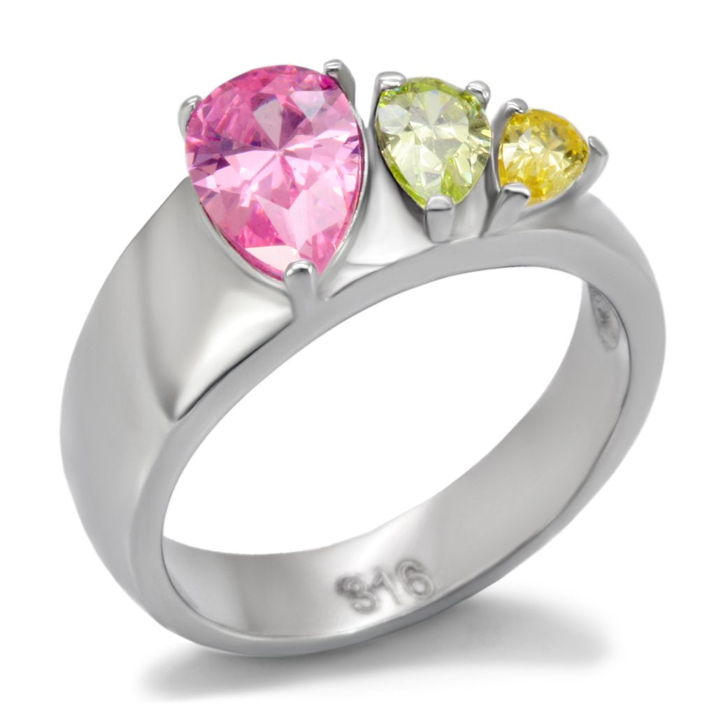 TK091 - High polished (no plating) Stainless Steel Ring with AAA Grade CZ  in Multi Color-0