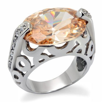 TK092 - High polished (no plating) Stainless Steel Ring with AAA Grade CZ  in Champagne-0