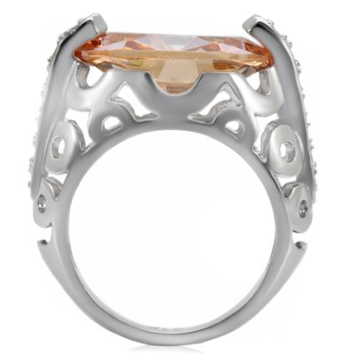 TK092 - High polished (no plating) Stainless Steel Ring with AAA Grade CZ  in Champagne-3