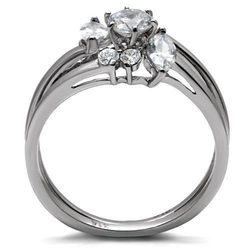 TK096 - High polished (no plating) Stainless Steel Ring with AAA Grade CZ  in Clear-3