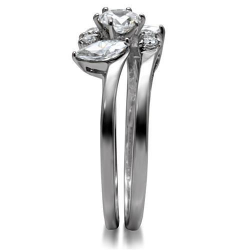 TK096 - High polished (no plating) Stainless Steel Ring with AAA Grade CZ  in Clear-4