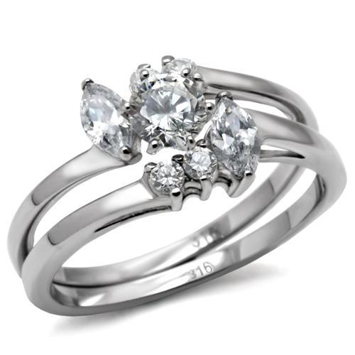 TK096 - High polished (no plating) Stainless Steel Ring with AAA Grade CZ  in Clear-0
