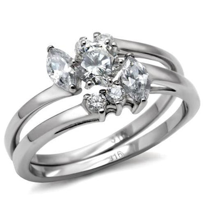 TK096 - High polished (no plating) Stainless Steel Ring with AAA Grade CZ  in Clear-0