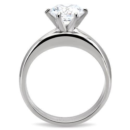 TK097 - High polished (no plating) Stainless Steel Ring with AAA Grade CZ  in Clear-3