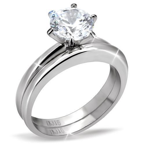 TK097 - High polished (no plating) Stainless Steel Ring with AAA Grade CZ  in Clear-0
