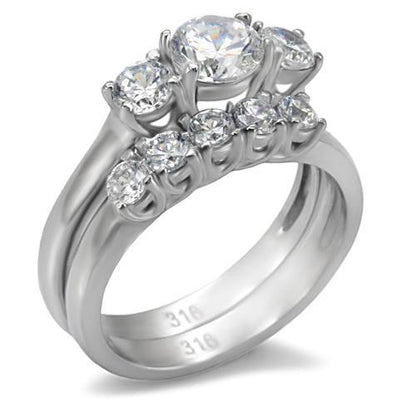 TK098 - High polished (no plating) Stainless Steel Ring with AAA Grade CZ  in Clear-0
