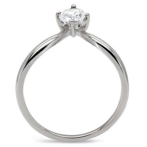 TK0W260 - High polished (no plating) Stainless Steel Ring with AAA Grade CZ  in Clear-3