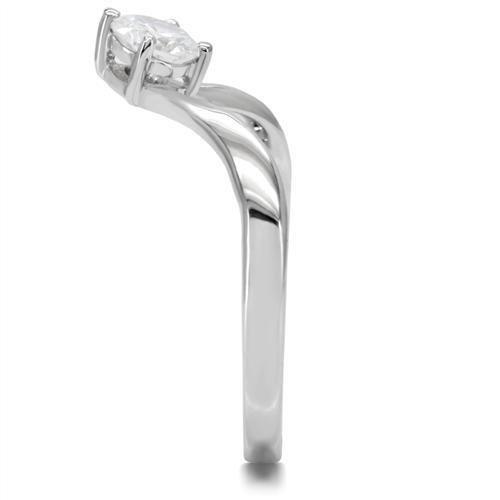 TK0W260 - High polished (no plating) Stainless Steel Ring with AAA Grade CZ  in Clear-4