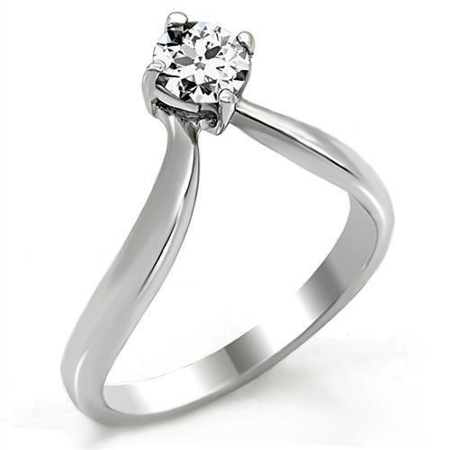 TK0W260 - High polished (no plating) Stainless Steel Ring with AAA Grade CZ  in Clear-0