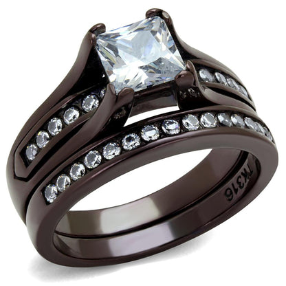 TK0W383DC - IP Dark Brown (IP coffee) Stainless Steel Ring with AAA Grade CZ  in Clear-0