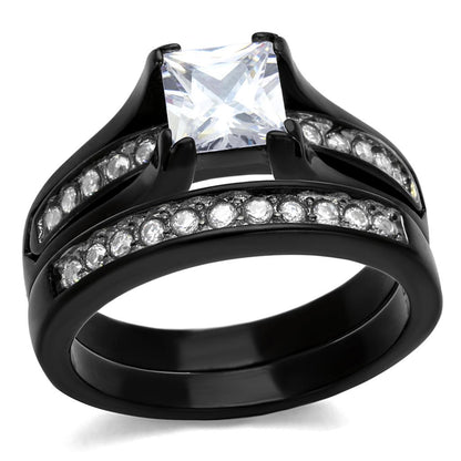 TK0W383J - Two-Tone IP Black Stainless Steel Ring with AAA Grade CZ  in Clear-0