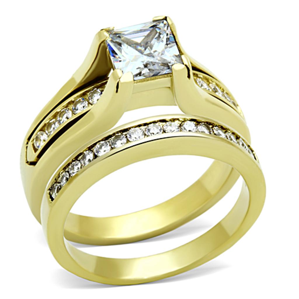 TK0W384 - IP Gold(Ion Plating) Stainless Steel Ring with AAA Grade CZ  in Clear-0