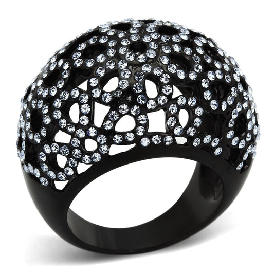 TK1003 - IP Black(Ion Plating) Stainless Steel Ring with Top Grade Crystal  in Light Sapphire-0