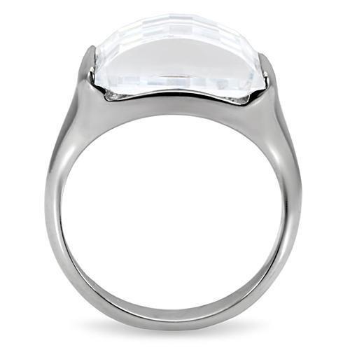 TK100 - High polished (no plating) Stainless Steel Ring with AAA Grade CZ  in Clear-3