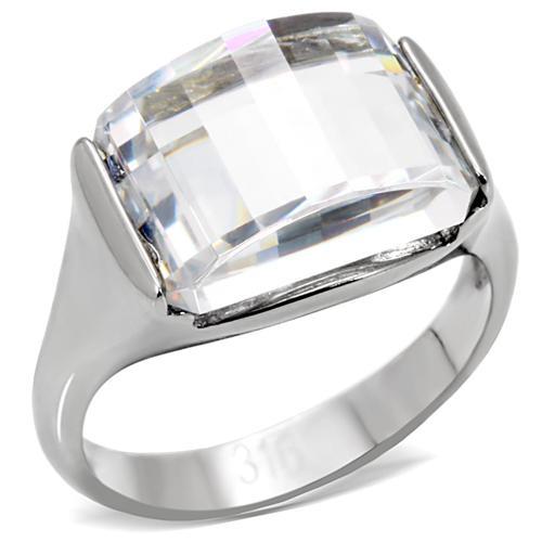 TK100 - High polished (no plating) Stainless Steel Ring with AAA Grade CZ  in Clear-0