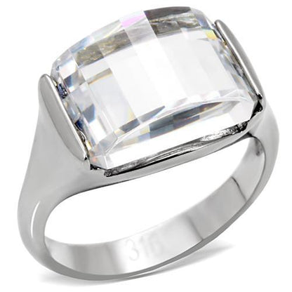 TK100 - High polished (no plating) Stainless Steel Ring with AAA Grade CZ  in Clear-0