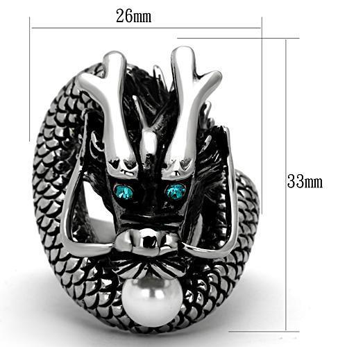 TK1014 - High polished (no plating) Stainless Steel Ring with Synthetic Pearl in White-1