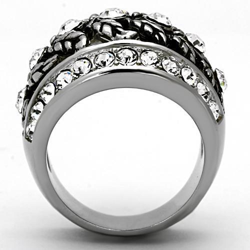TK1015 - High polished (no plating) Stainless Steel Ring with Top Grade Crystal  in Clear-2