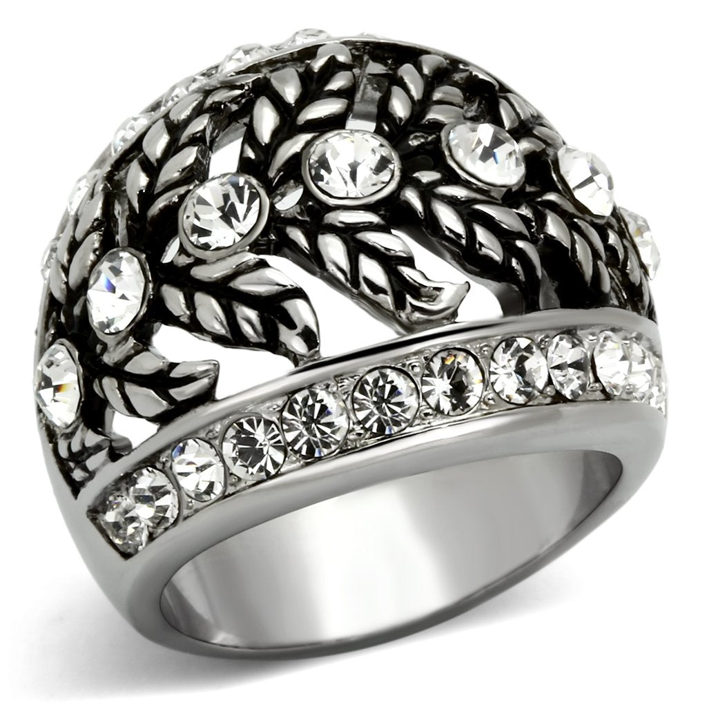 TK1015 - High polished (no plating) Stainless Steel Ring with Top Grade Crystal  in Clear-0