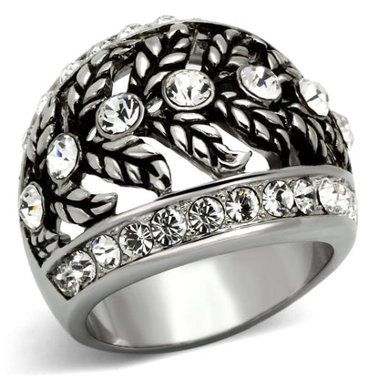 TK1015 - High polished (no plating) Stainless Steel Ring with Top Grade Crystal  in Clear-0