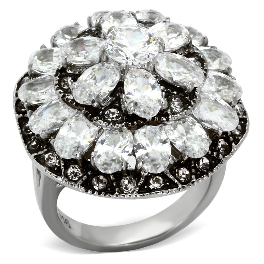TK1016 - High polished (no plating) Stainless Steel Ring with AAA Grade CZ  in Clear-0