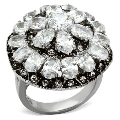 TK1016 - High polished (no plating) Stainless Steel Ring with AAA Grade CZ  in Clear-0