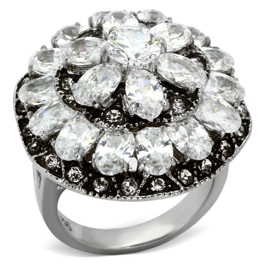 TK1016 - High polished (no plating) Stainless Steel Ring with AAA Grade CZ  in Clear-0