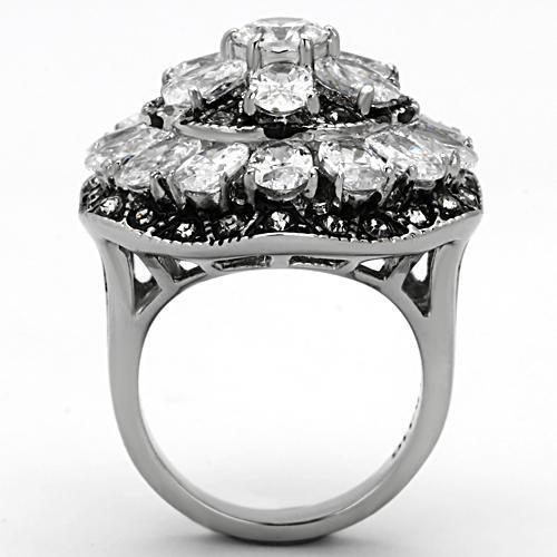TK1016 - High polished (no plating) Stainless Steel Ring with AAA Grade CZ  in Clear-2