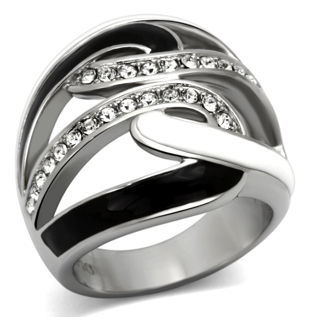 TK1018 - High polished (no plating) Stainless Steel Ring with Top Grade Crystal  in Clear-0
