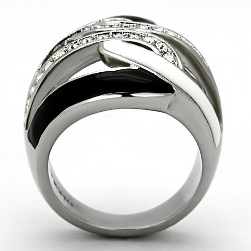 TK1018 - High polished (no plating) Stainless Steel Ring with Top Grade Crystal  in Clear-2