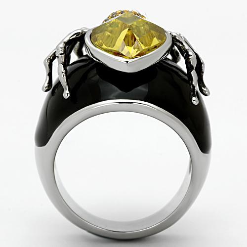 TK1019 - High polished (no plating) Stainless Steel Ring with AAA Grade CZ  in Topaz-2