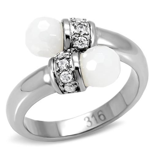 TK101 - High polished (no plating) Stainless Steel Ring with Milky CZ  in White-0