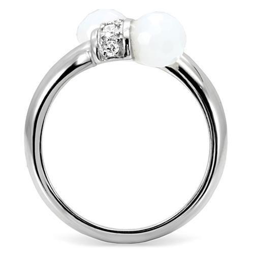 TK101 - High polished (no plating) Stainless Steel Ring with Milky CZ  in White-3