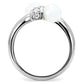 TK101 - High polished (no plating) Stainless Steel Ring with Milky CZ  in White-3