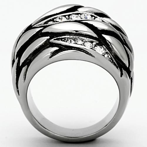 TK1020 - High polished (no plating) Stainless Steel Ring with Top Grade Crystal  in Clear-2