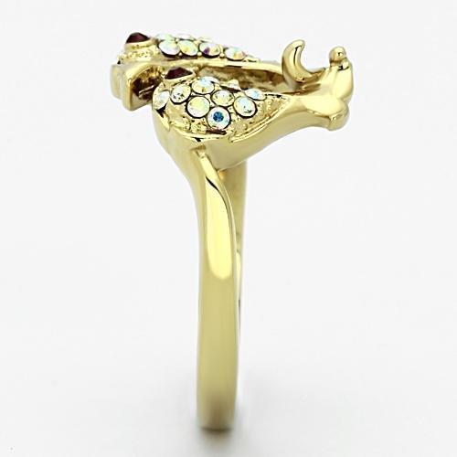 TK1023 - IP Gold(Ion Plating) Stainless Steel Ring with Top Grade Crystal  in Multi Color-3