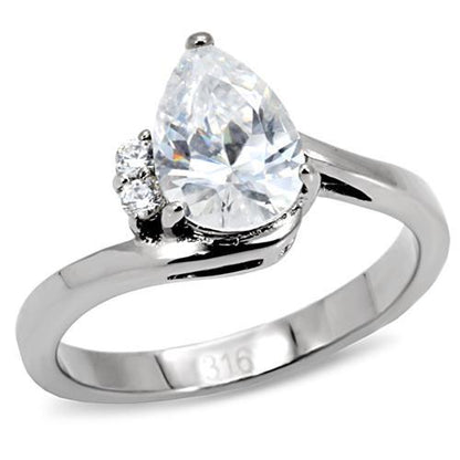 TK102 - High polished (no plating) Stainless Steel Ring with AAA Grade CZ  in Clear-0