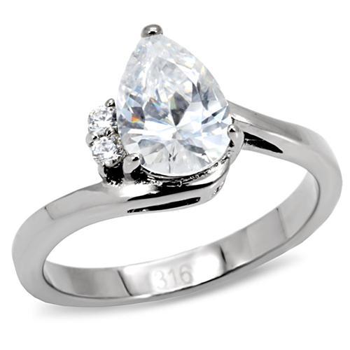TK102 - High polished (no plating) Stainless Steel Ring with AAA Grade CZ  in Clear-0