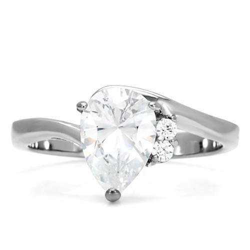 TK102 - High polished (no plating) Stainless Steel Ring with AAA Grade CZ  in Clear-2