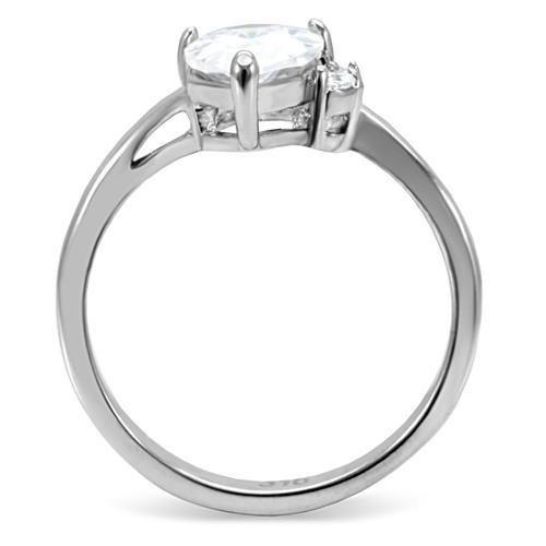 TK102 - High polished (no plating) Stainless Steel Ring with AAA Grade CZ  in Clear-3